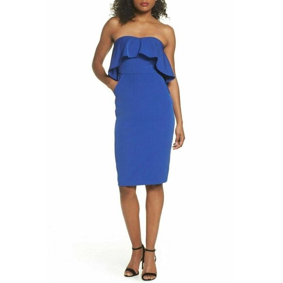 Chelsea28 Womens Blue Ruffle Strapless Dress 6 - Picture 1 of 6